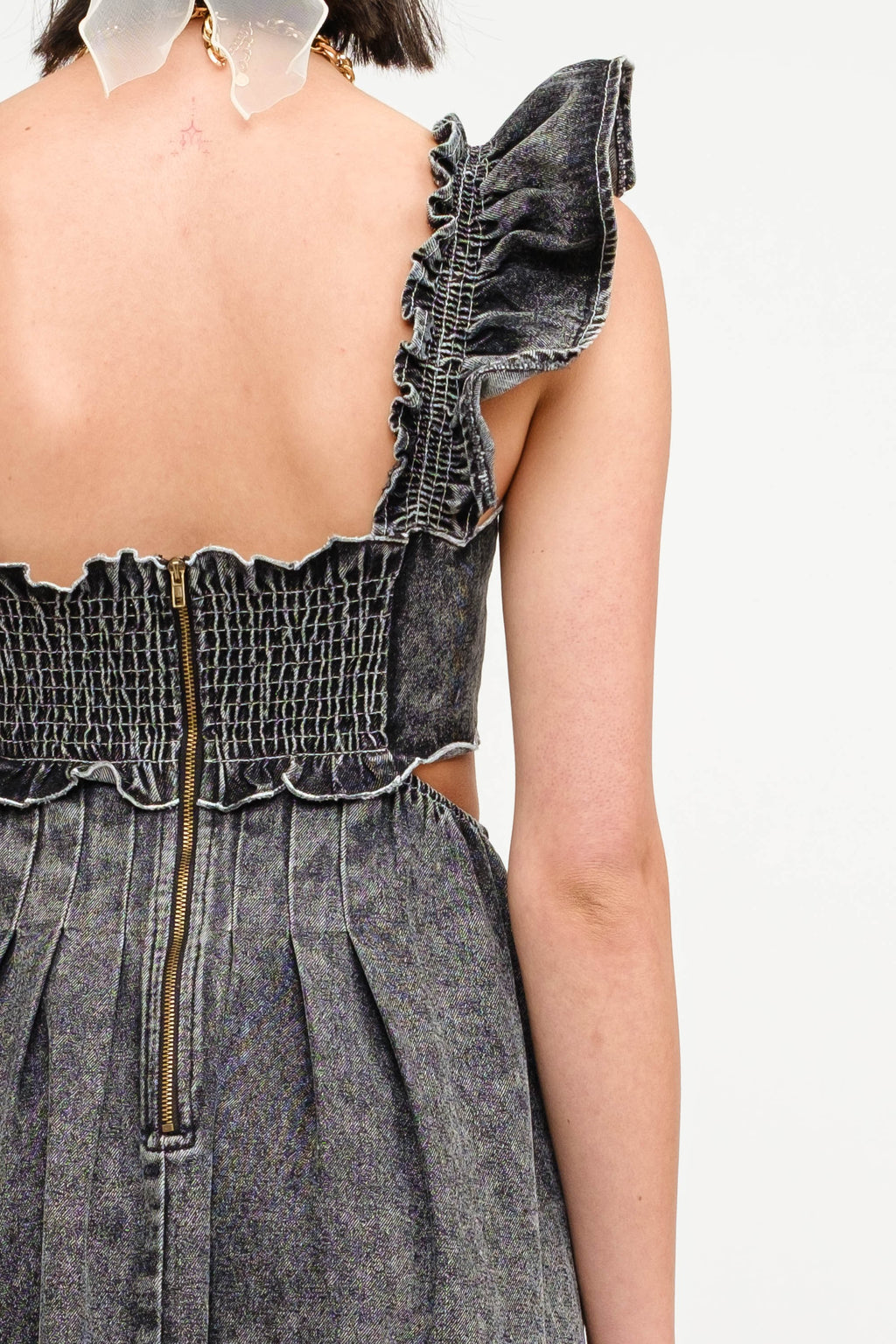 Luda Black Washed Denim Midi Dress
