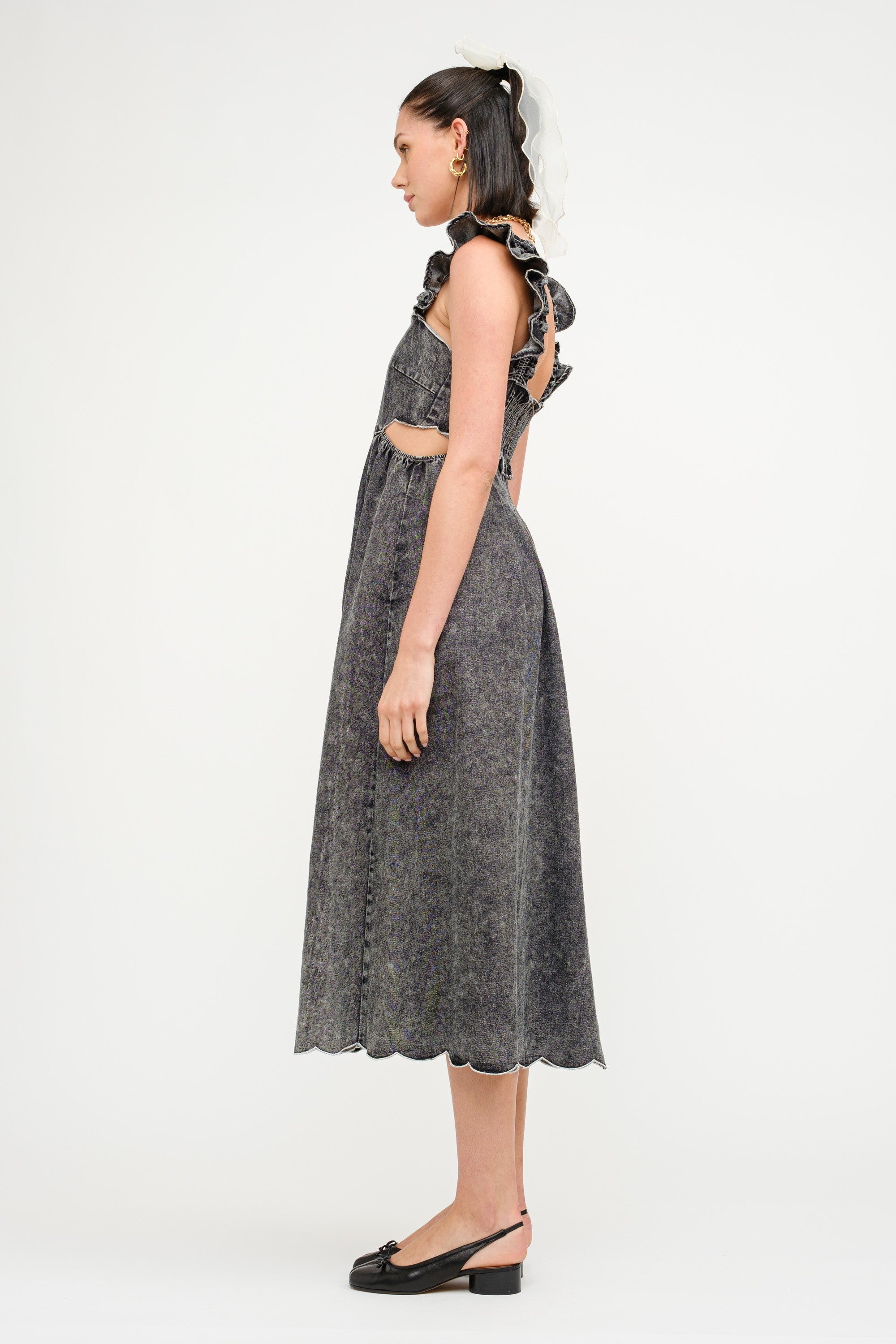 Luda Black Washed Denim Midi Dress