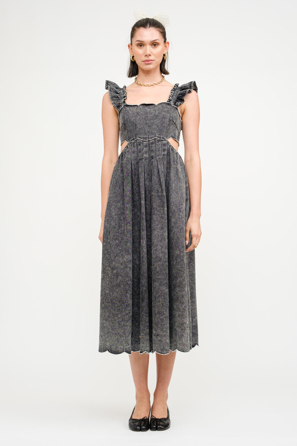 Luda Black Washed Denim Midi Dress