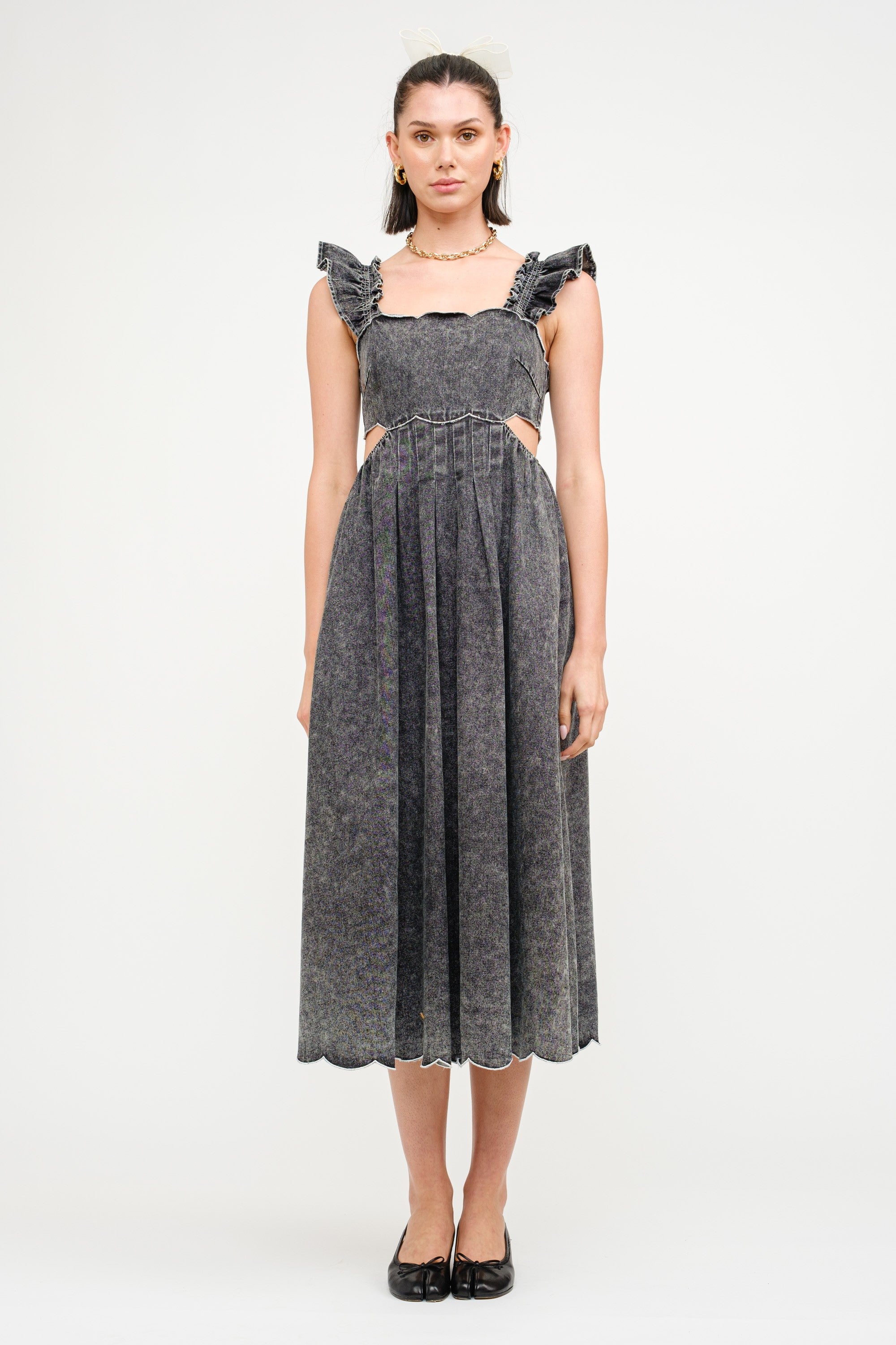 Luda Black Washed Denim Midi Dress