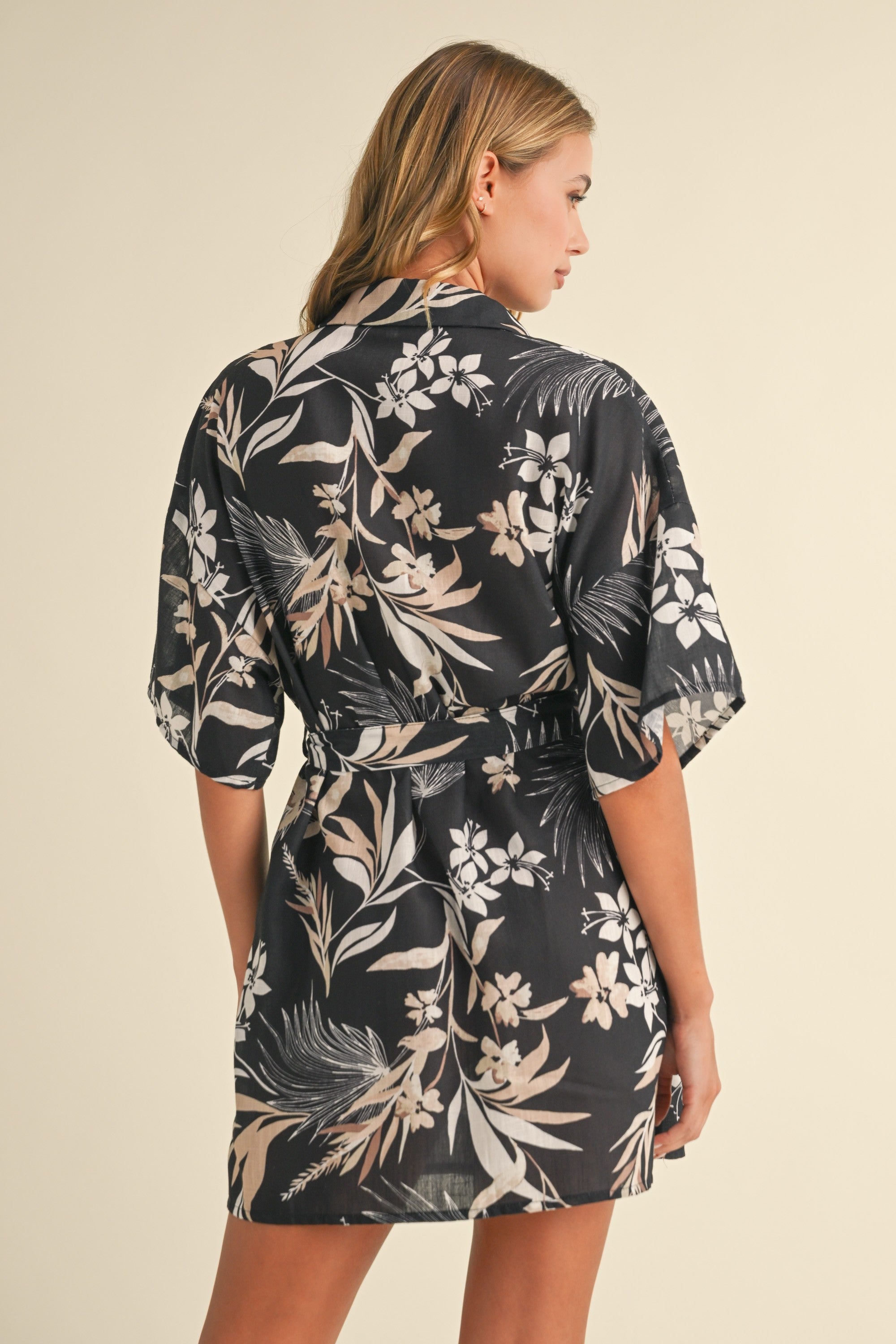 Luli Collared Kimono Sleeve Wrap Mini Dress