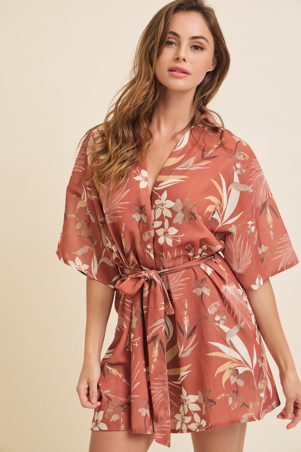 Luli Collared Kimono Sleeve Wrap Mini Dress
