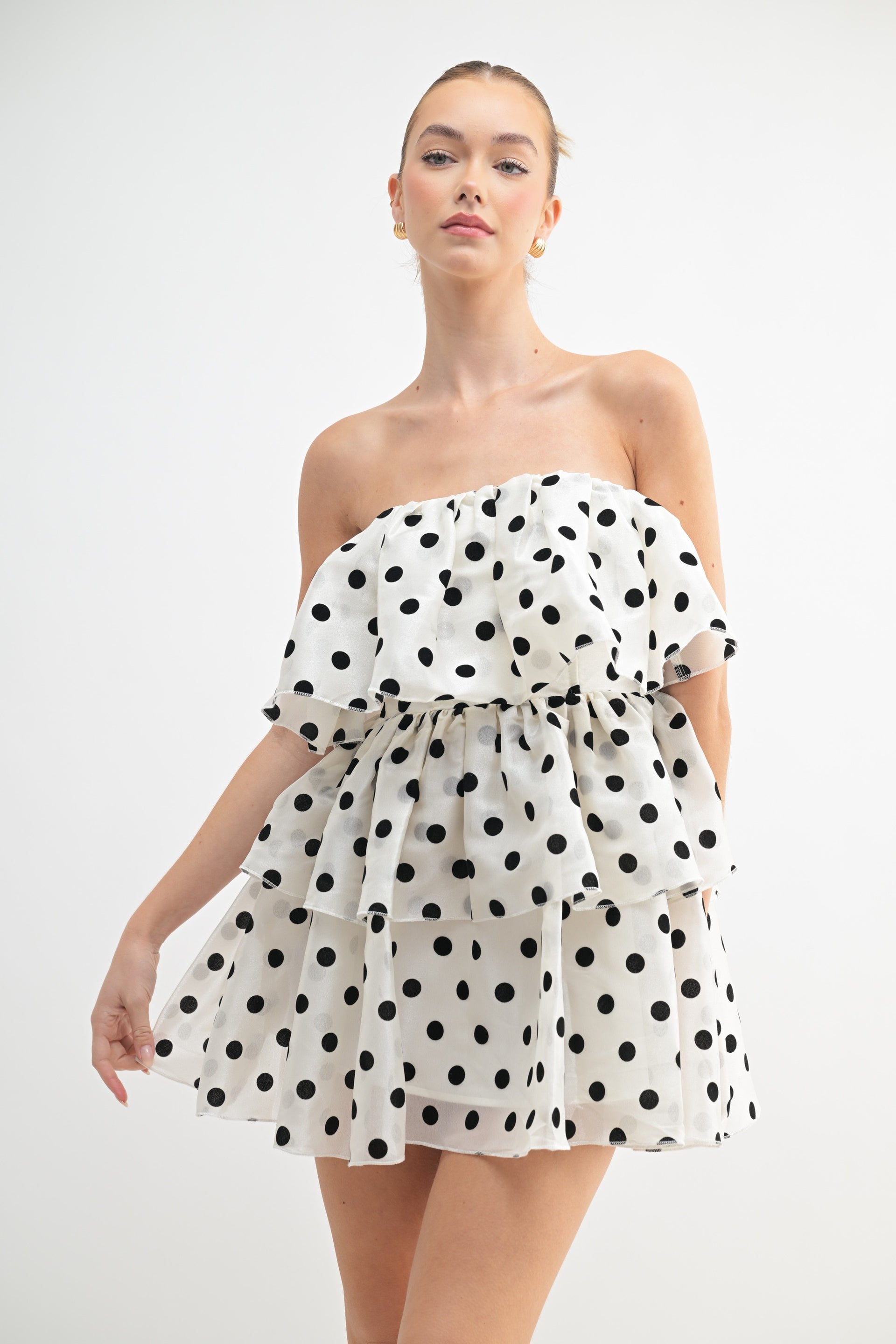 Luna Ruffle Polka Dot Mini Dress White - Polka Dot / Large
