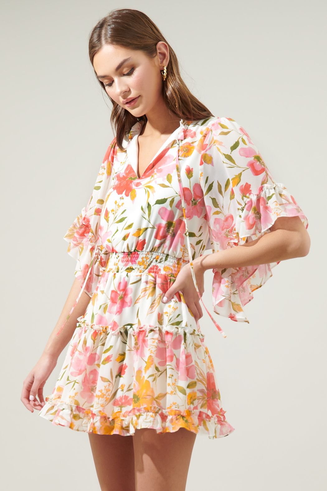 Maldonia Floral Bell Sleeve Mini Dress