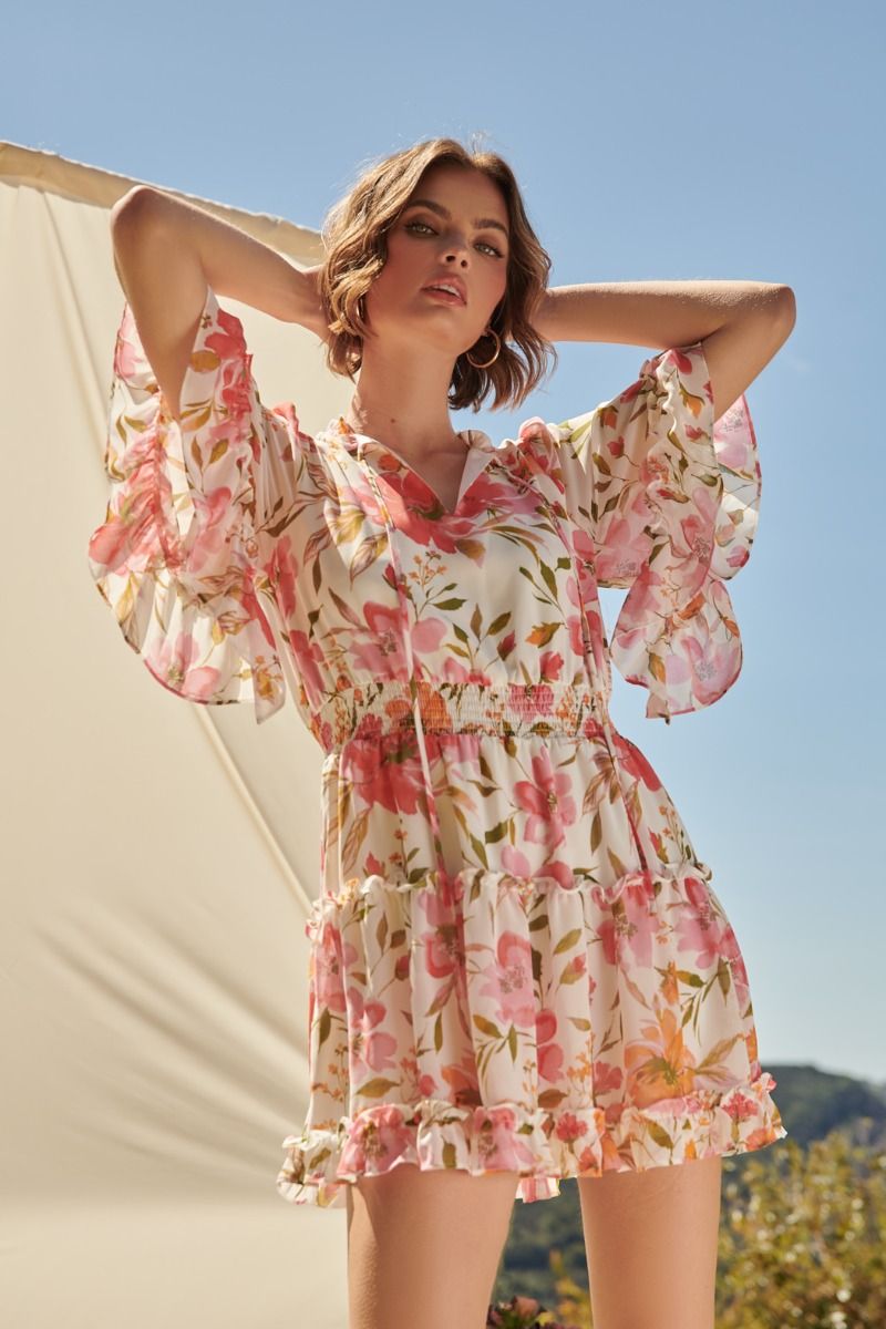 Maldonia Floral Bell Sleeve Mini Dress