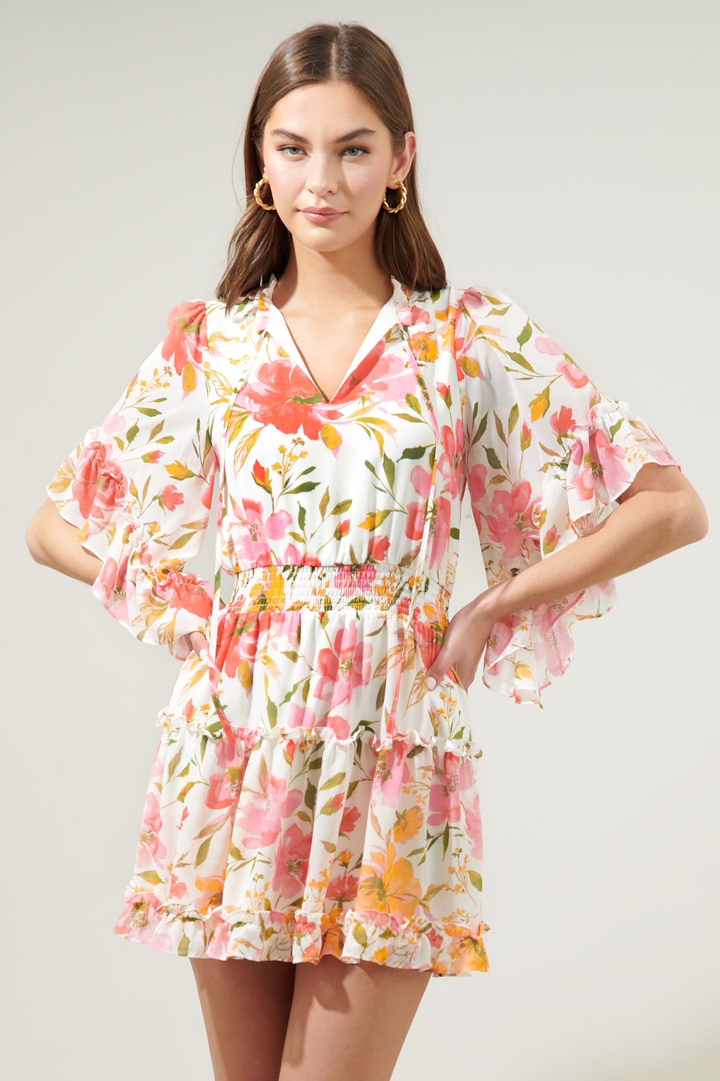 Maldonia Floral Bell Sleeve Mini Dress