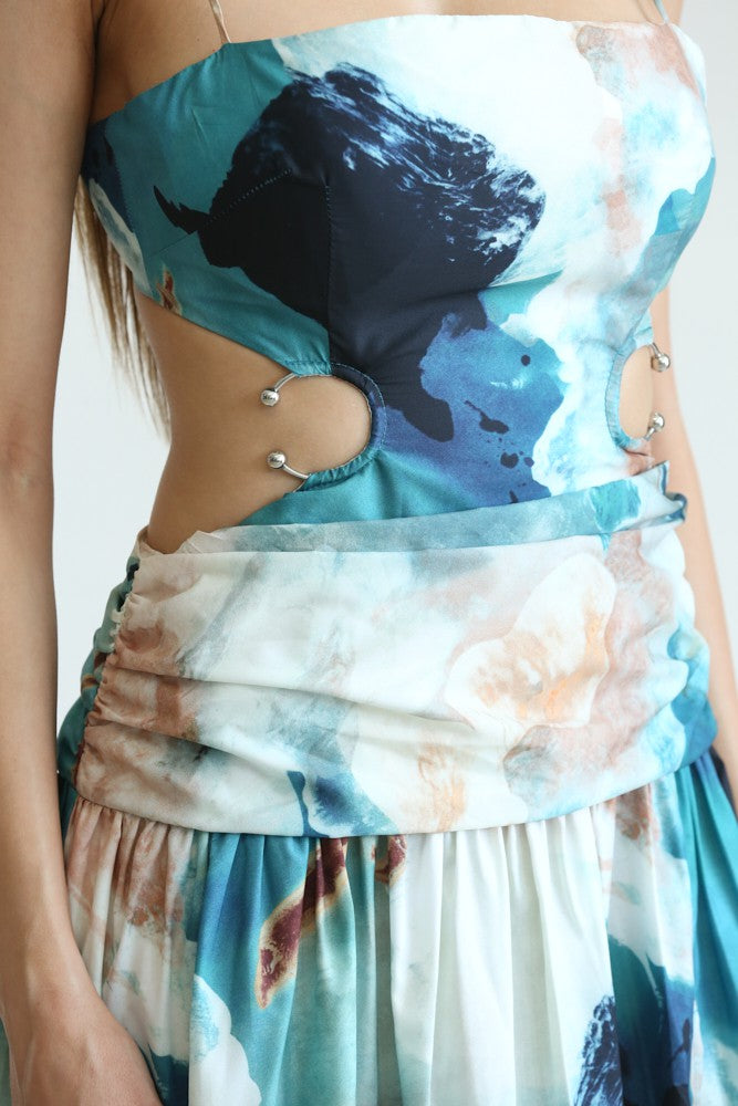Mara Watercolor Floral Print Maxi Dress