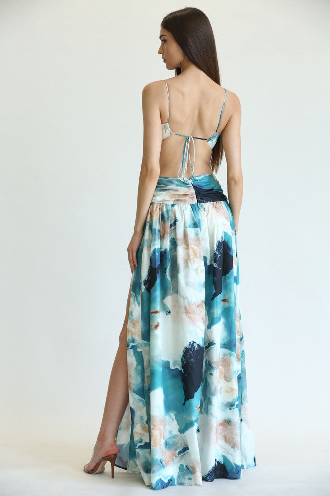 Mara Watercolor Floral Print Maxi Dress