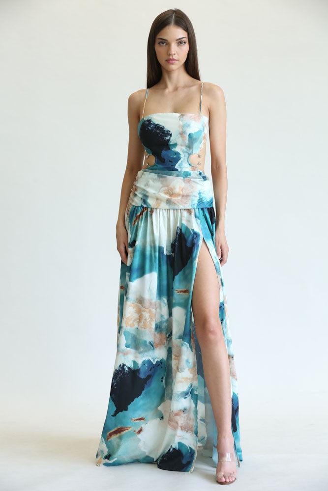 Mara Watercolor Floral Print Maxi Dress