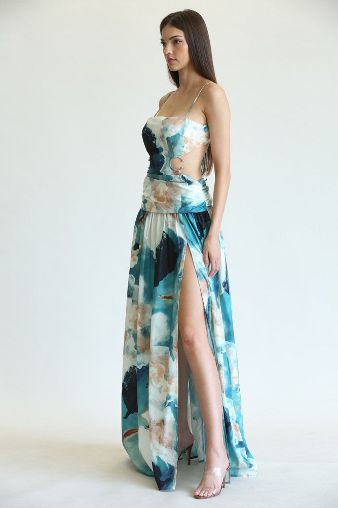 Mara Watercolor Floral Print Maxi Dress
