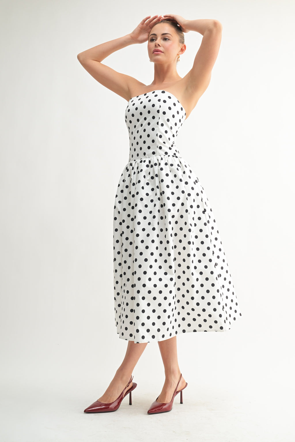Mariel Polka Dot Strapless A-Line Flared Dress