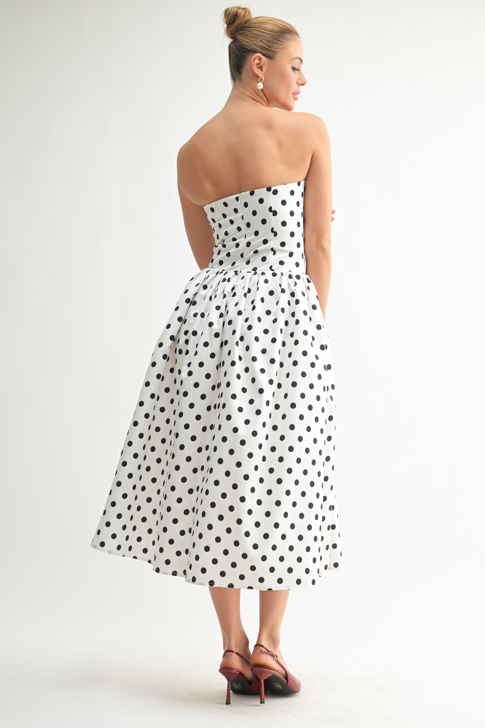 Mariel Polka Dot Strapless A-Line Flared Dress