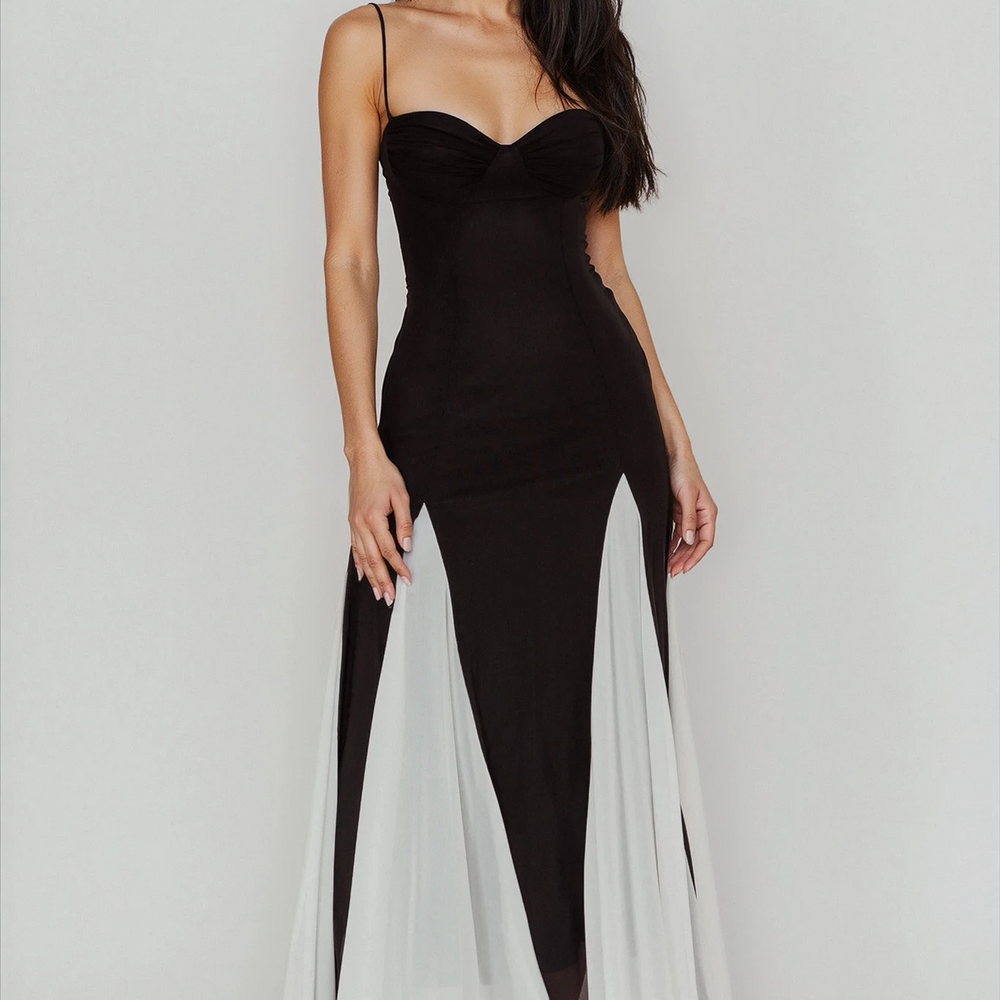Milenia Mesh Contrast Color Maxi Dress