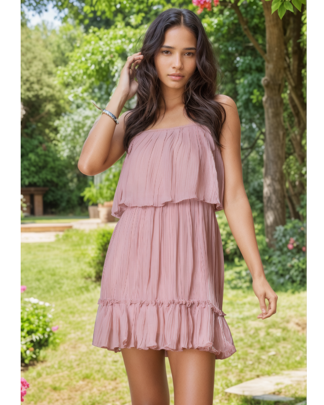 Misty Pink Pleated Mini Dress