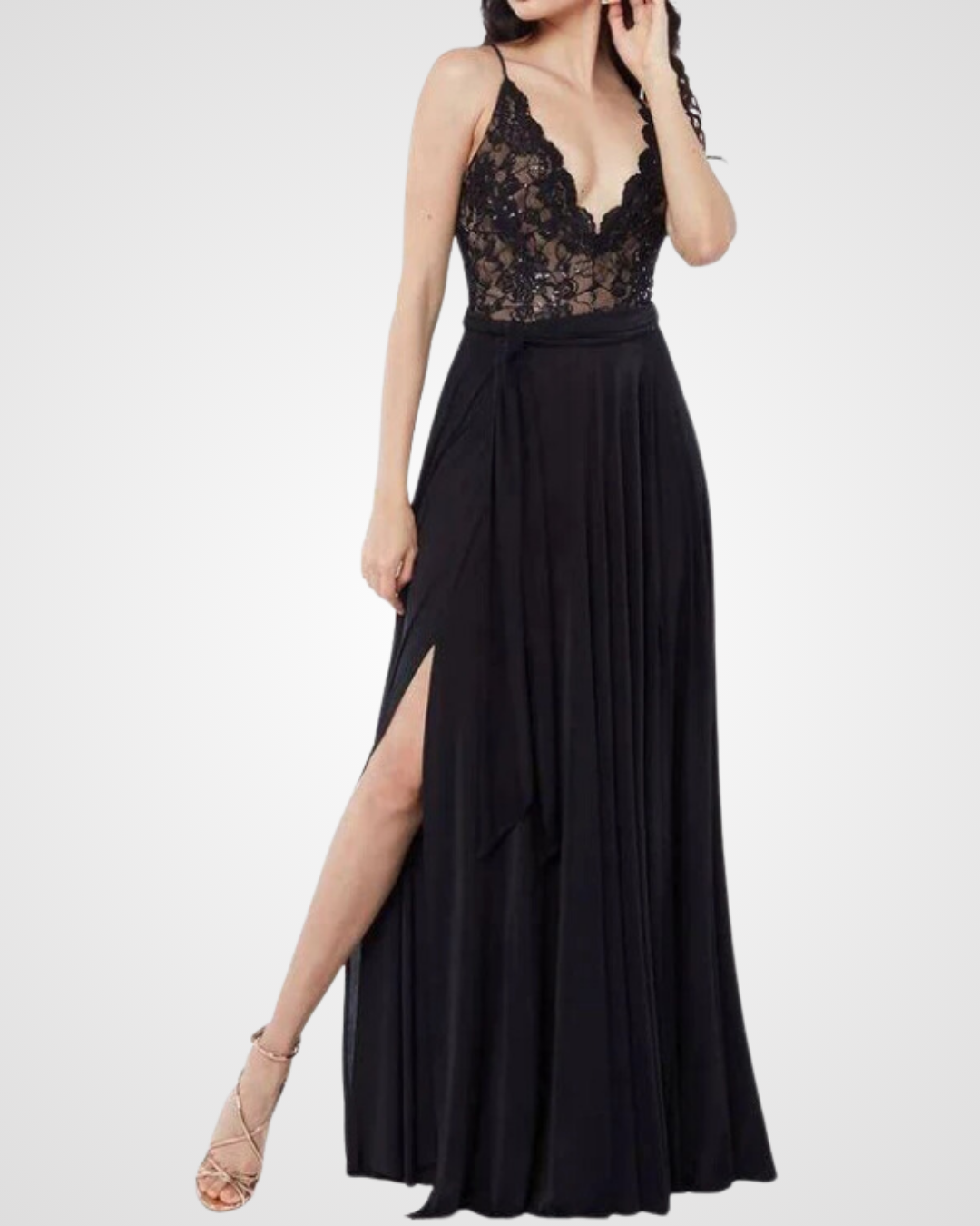 Nayla Sequin Lace Top Ball Gown Maxi Dress