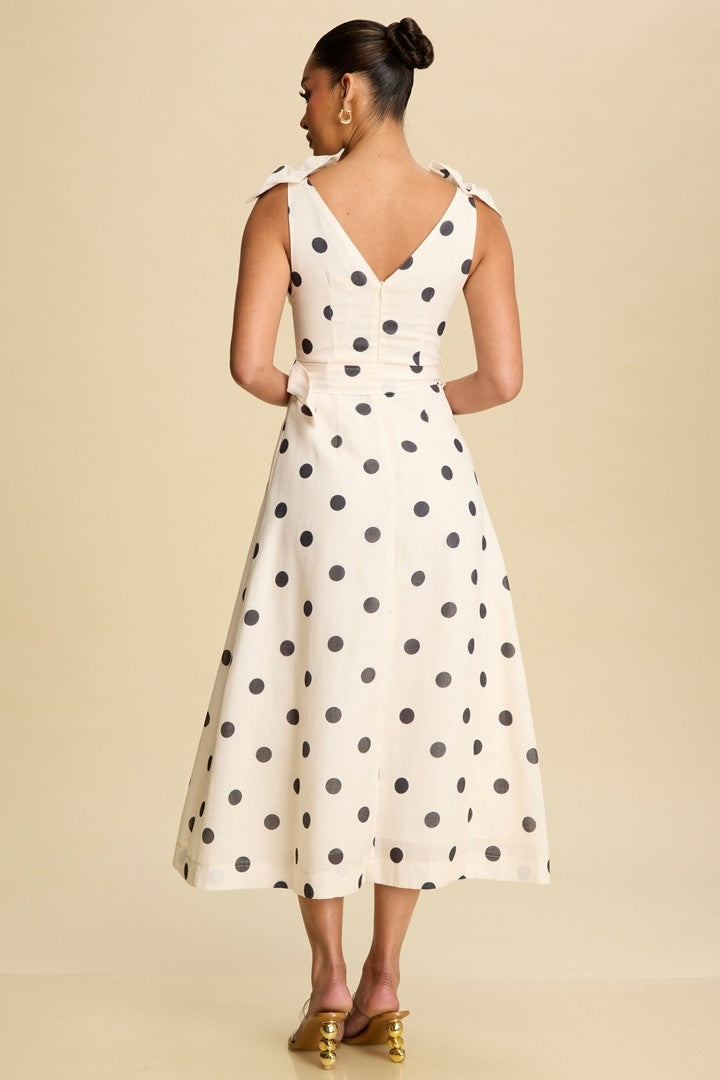 Niccola Polka Dot Bow Midi Dress