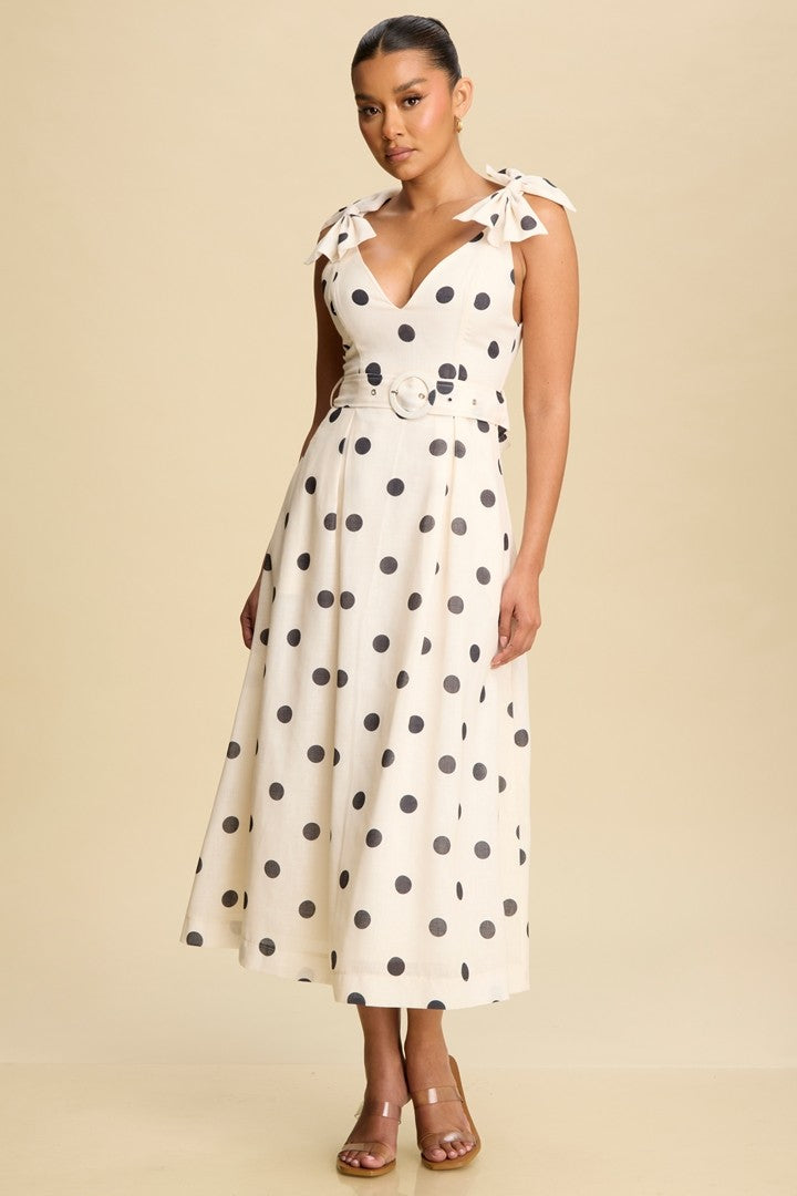 Niccola Polka Dot Bow Midi Dress