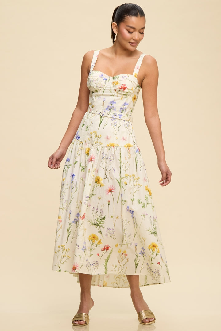 Nicola Garden Party Belted Midi Dress  AHZURI