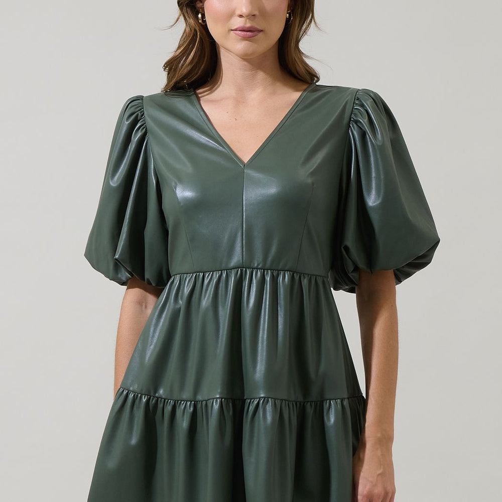Nicole Leather May Tiered Mini Dress