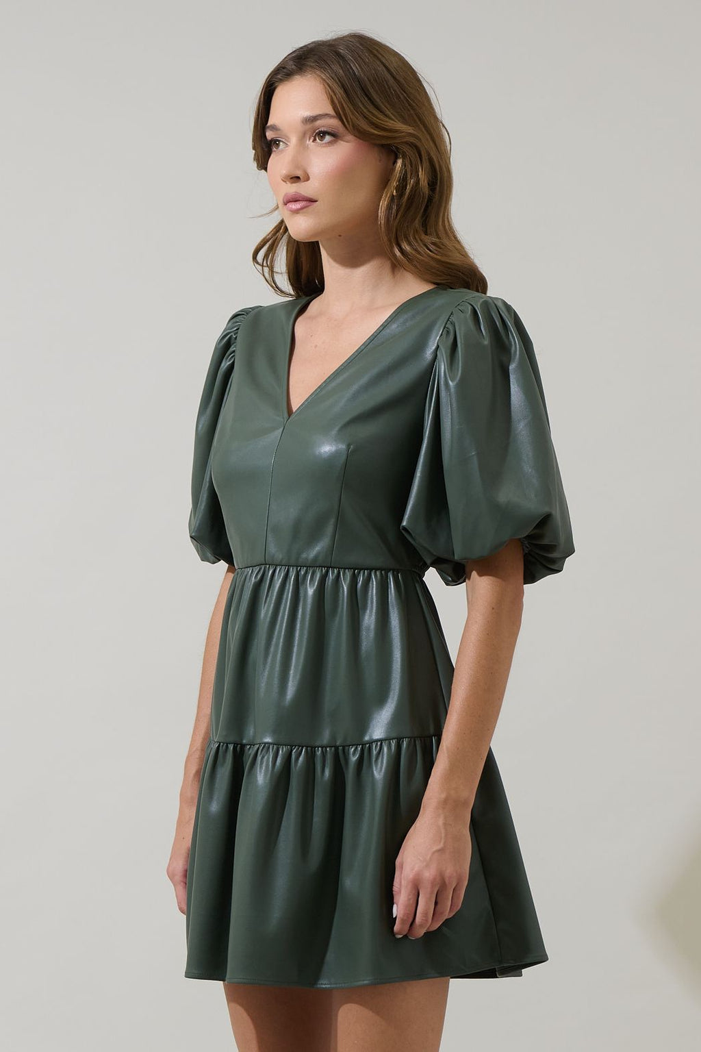 Nicole Leather May Tiered Mini Dress