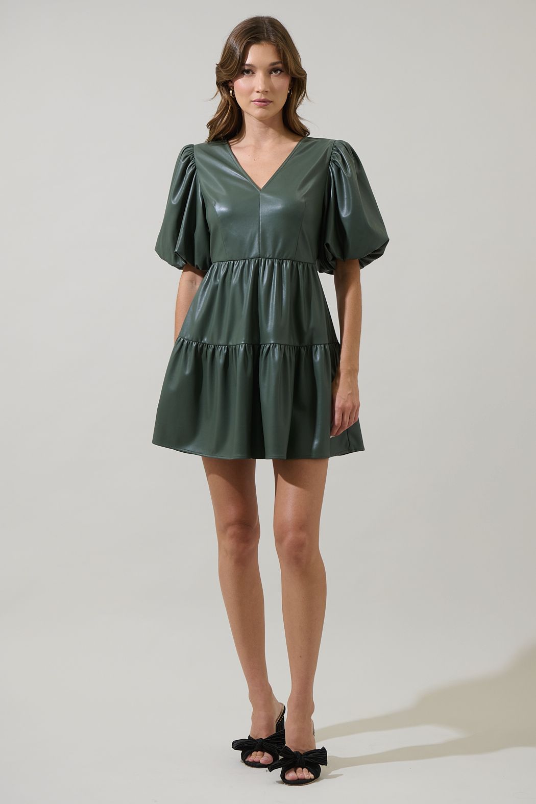 Nicole Leather May Tiered Mini Dress