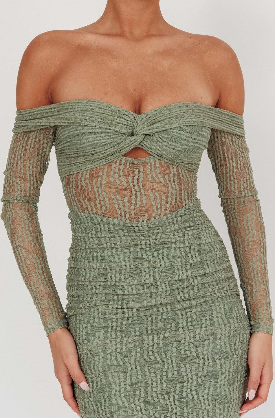 Noyah Long Sleeve Embroidered Mesh Midi Dress