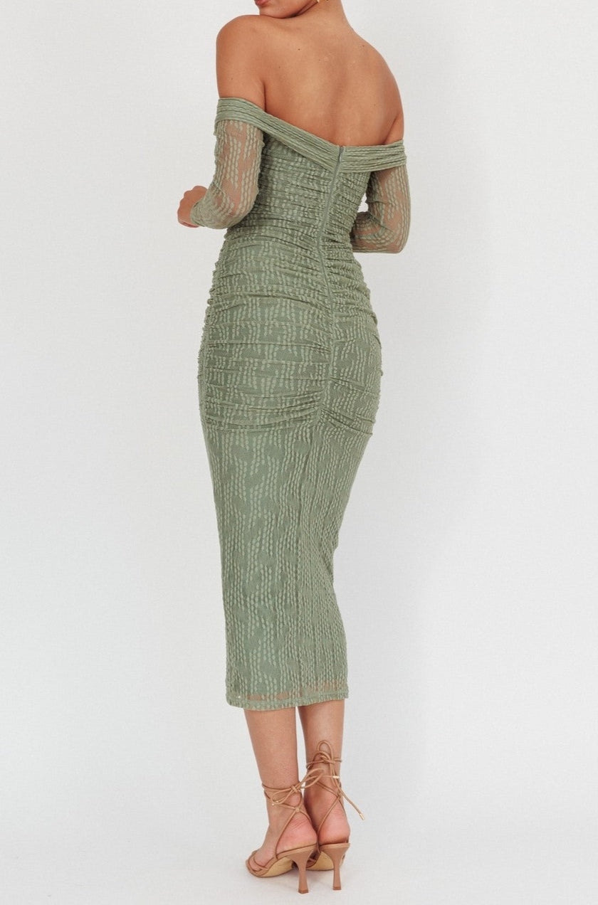 Noyah Long Sleeve Embroidered Mesh Midi Dress