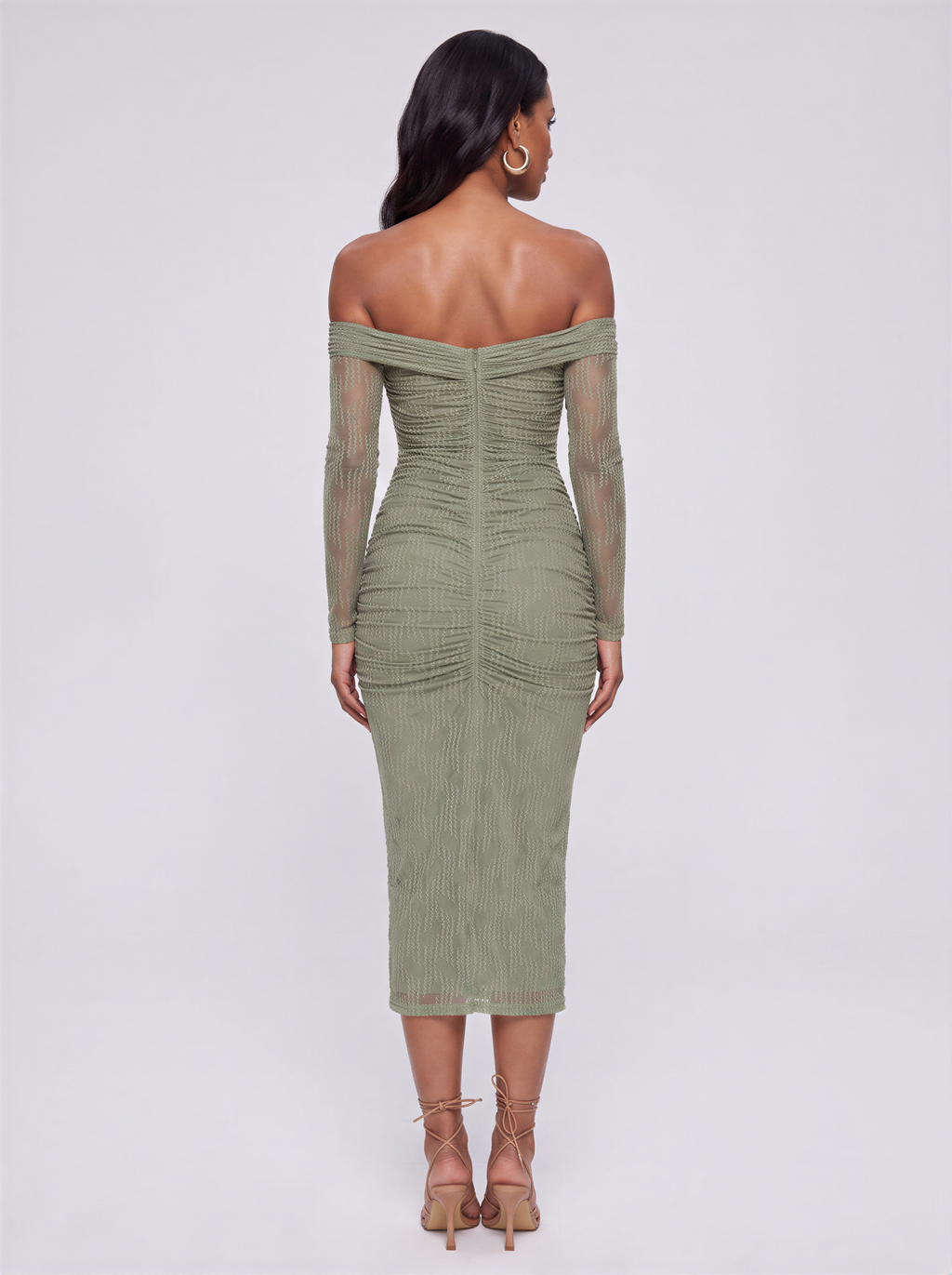 Noyah Long Sleeve Embroidered Mesh Midi Dress