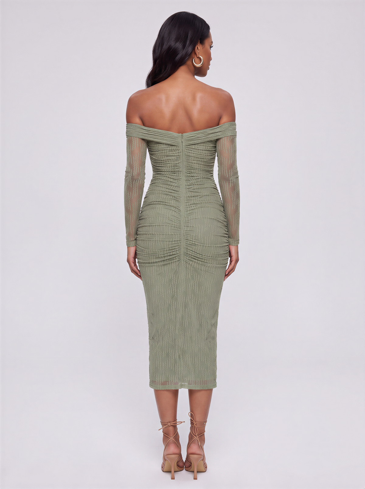 Noyah Long Sleeve Embroidered Mesh Midi Dress