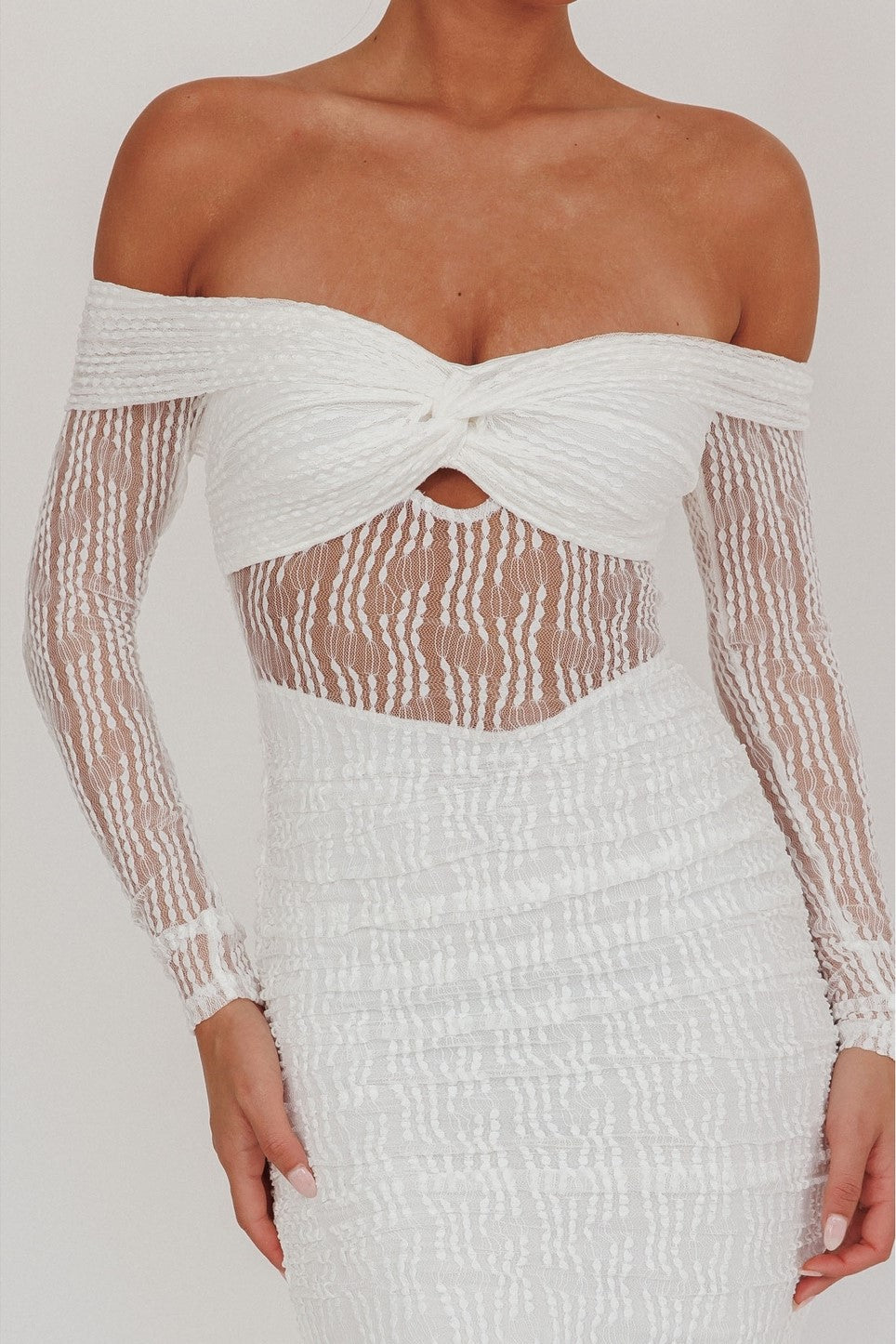 Noyah Long Sleeve Embroidered Mesh Midi Dress