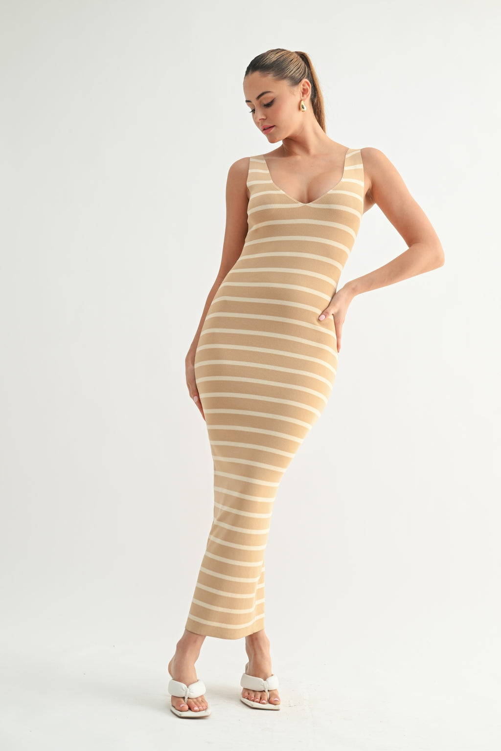 Paige Striped Knit Bodycon Midi Dress