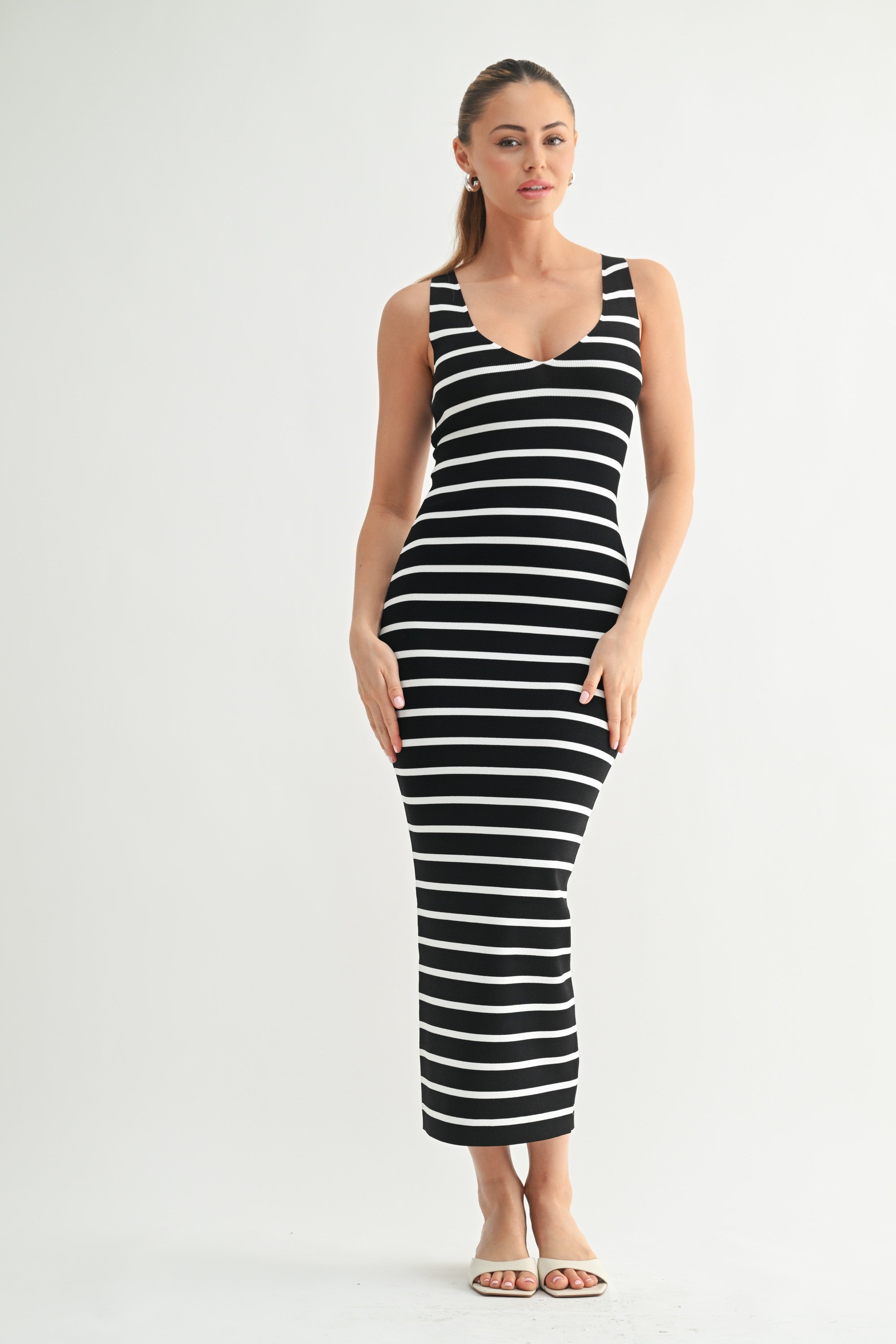 Paige Striped Knit Bodycon Midi Dress