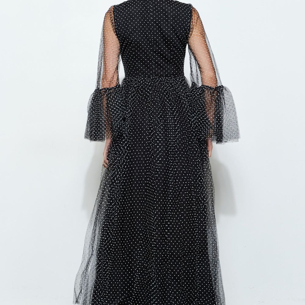 
                      
                        Paraisa Polka Dot Mesh Layered Sleeve Maxi Dress
                      
                    