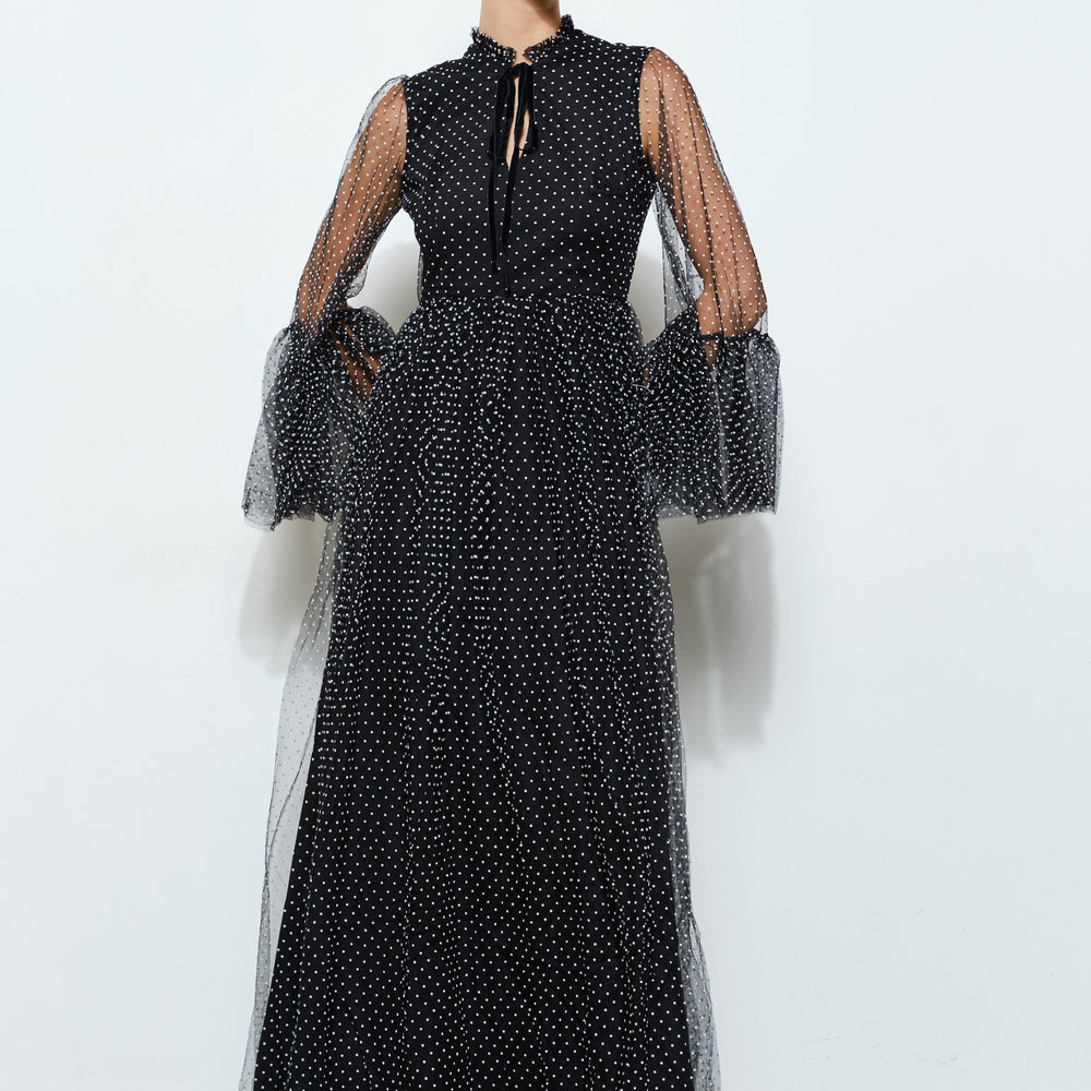 
                      
                        Paraisa Polka Dot Mesh Layered Sleeve Maxi Dress
                      
                    