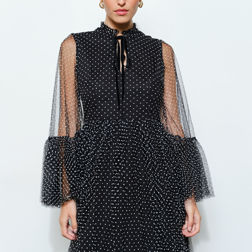 
                      
                        Paraisa Polka Dot Mesh Layered Sleeve Maxi Dress
                      
                    