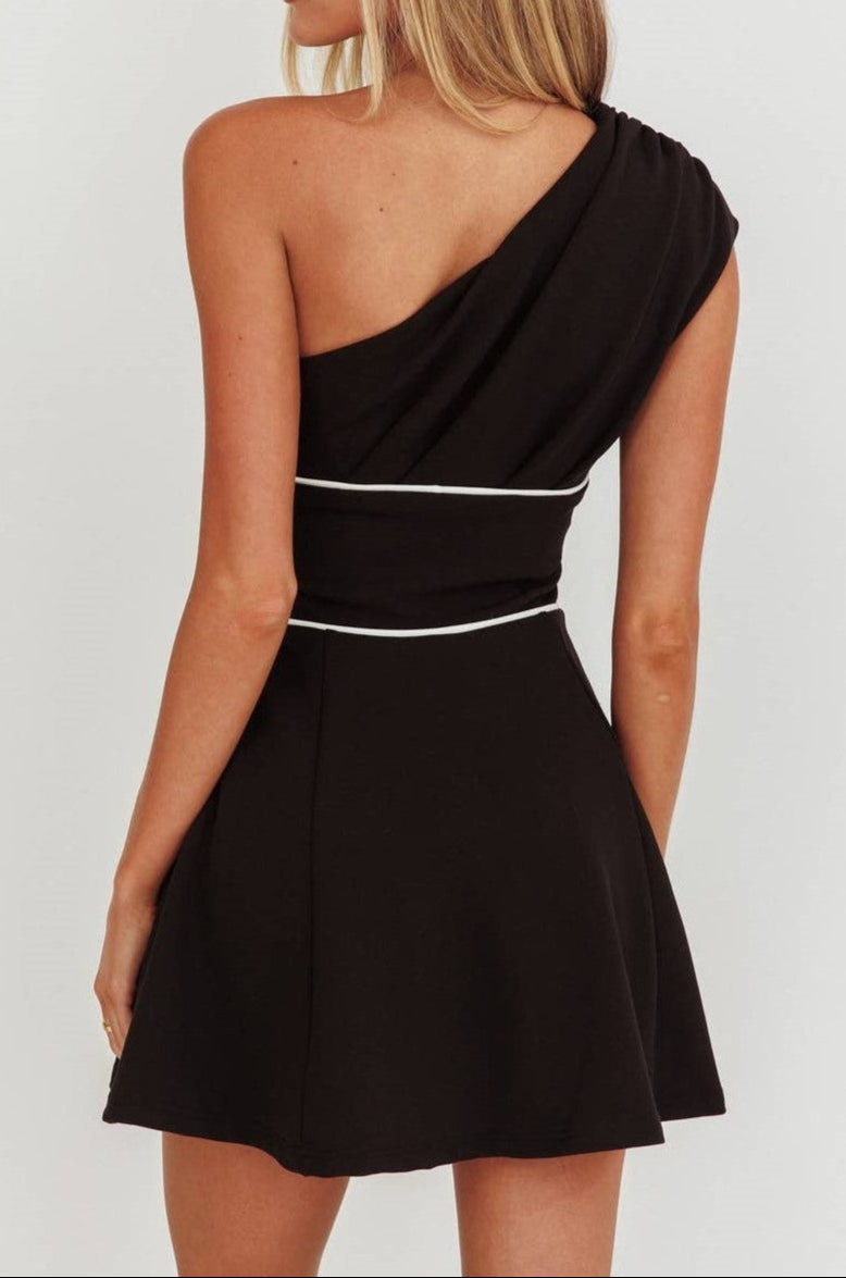 Porcia One-Shoulder Contrast Mini Dress