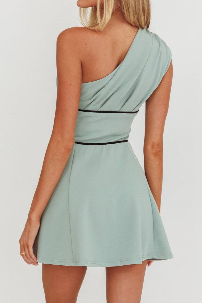 Porcia One-Shoulder Contrast Mini Dress