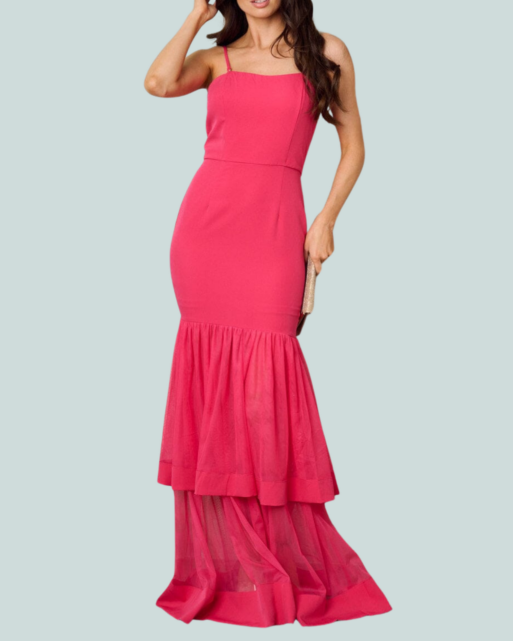 Pretty in Pink Tiered Mermaid Maxi Dress