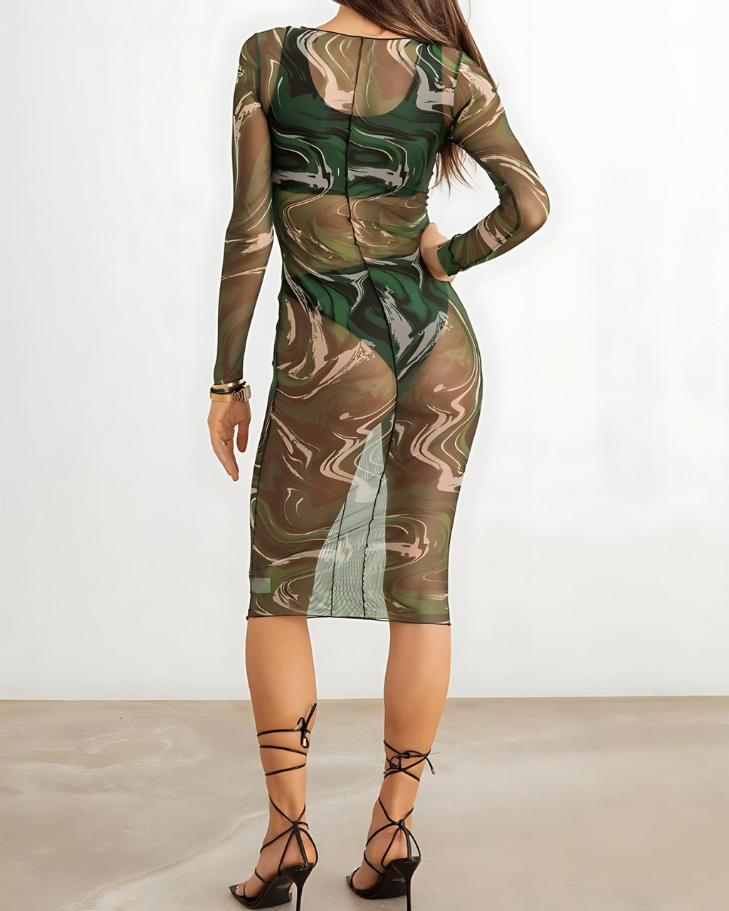 Rainbow Mesh Cover-Up Midi Dress