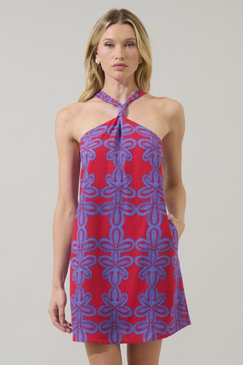 Rory Abstract Halter Mini Dress