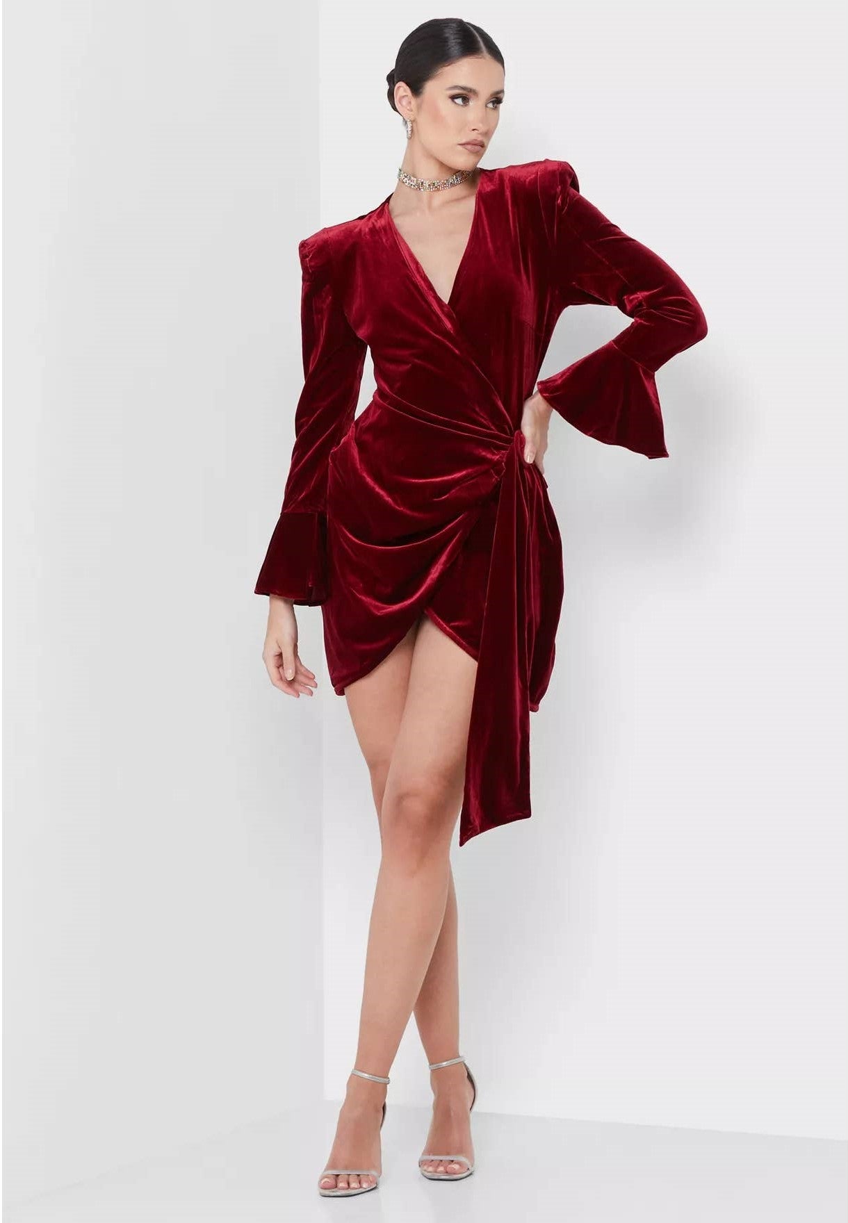 Roxanne Long Sleeve Velvet Wrap Mini Dress AHZURI Roxanne Long Sleeve Velvet Wrap Mini Dress AHZURI