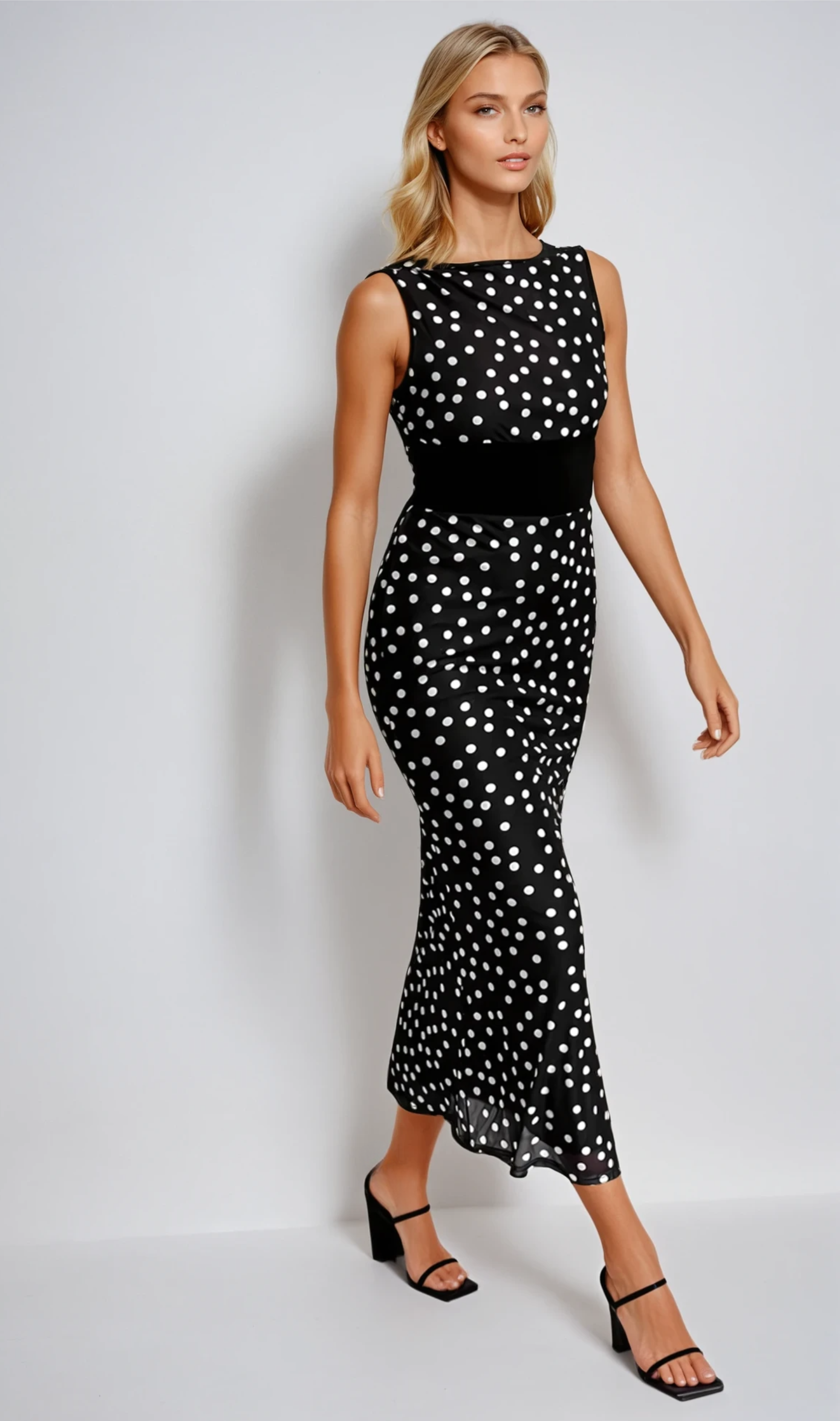 Rumi Sleeveless Polka Dot Maxi Dress