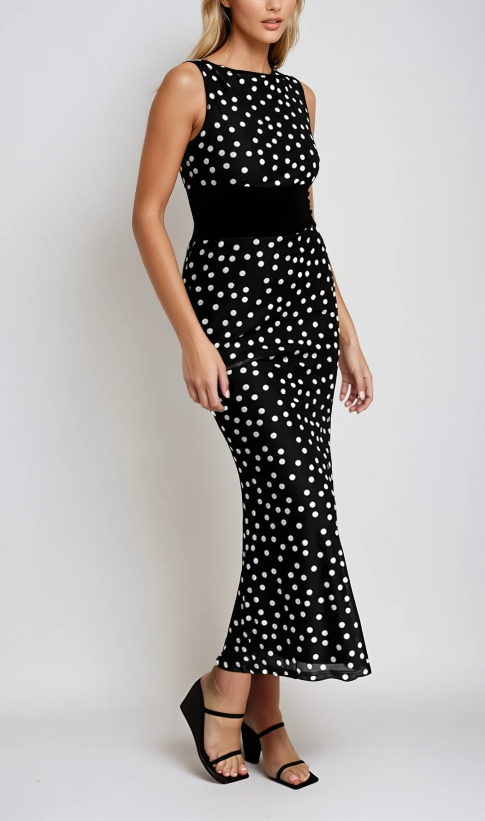 Rumi Sleeveless Polka Dot Maxi Dress
