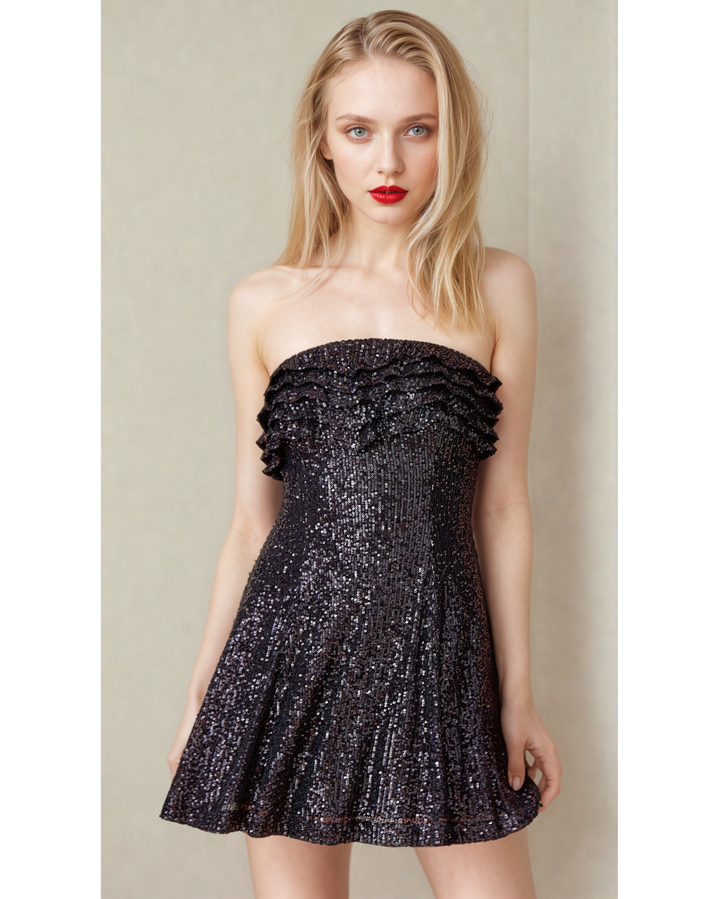 Sasha Sequin Sleeveless Ruffle Mini Dress