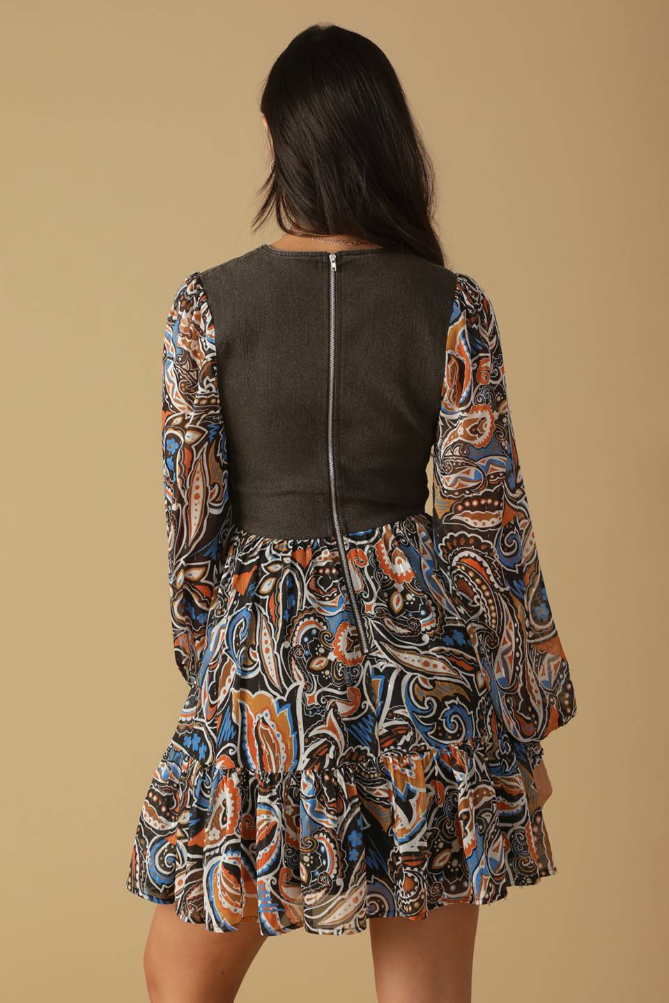 Savannah Washed Denim Printed Woven Mini Dress