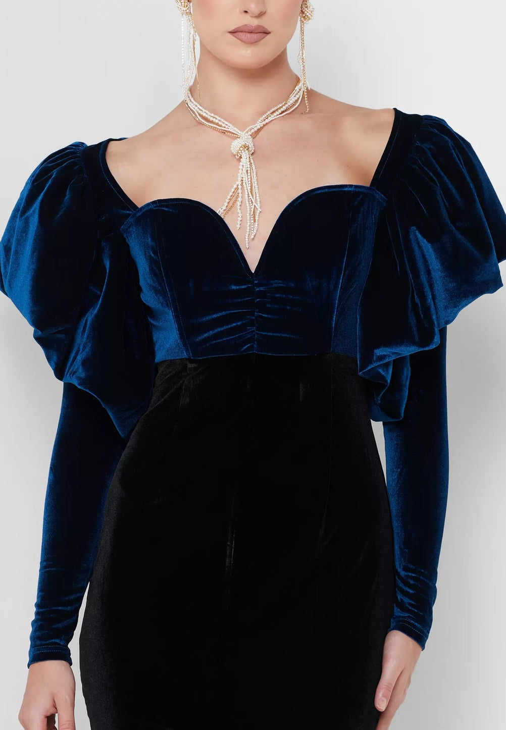 Selena Frilled Shoulder Velvet Midi Dress