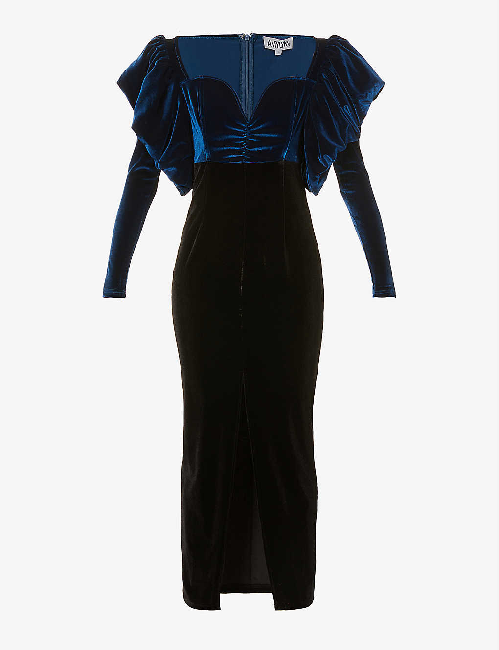 Selena Frilled Shoulder Velvet Midi Dress