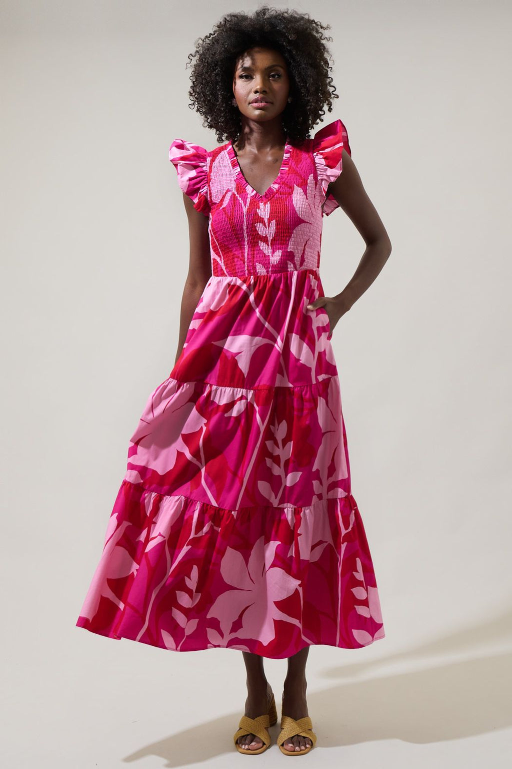 Senna Floral Smocked Bodice Tiered Midi Dress