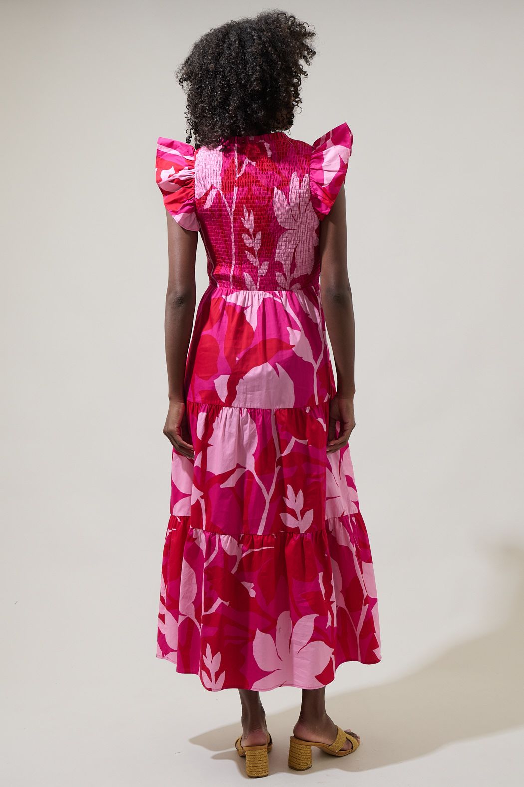 Senna Floral Smocked Bodice Tiered Midi Dress