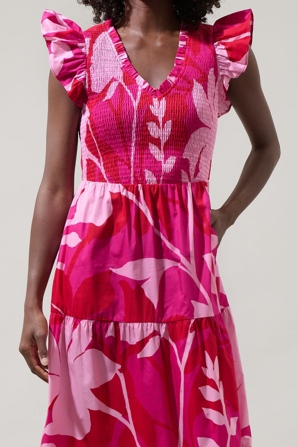 Senna Floral Smocked Bodice Tiered Midi Dress